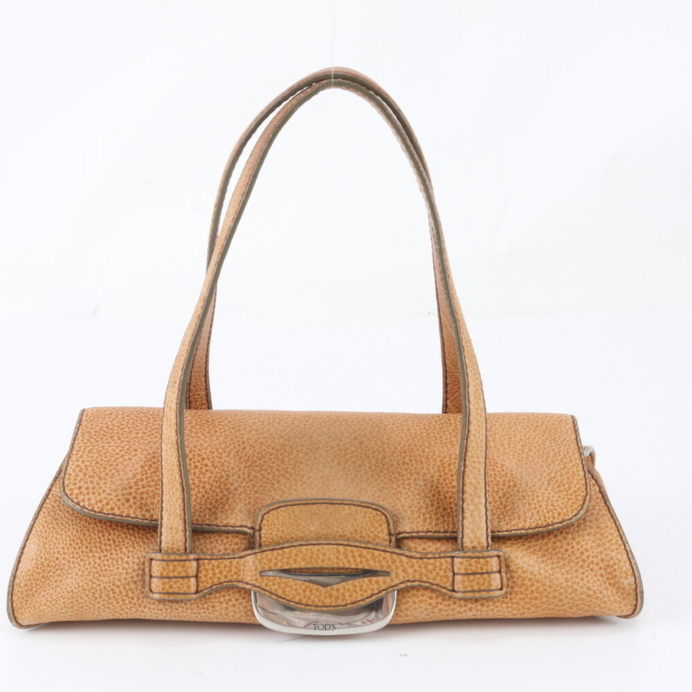 Tod's East West Leather Shoulder Bag Tote Handbag Brown Silver Hardware Women's